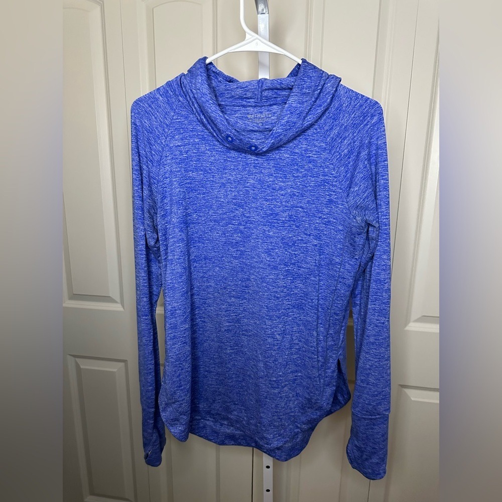 Athleta XS Blue Heather Long Sleeve Hooded Pullover Top‎ Activewear